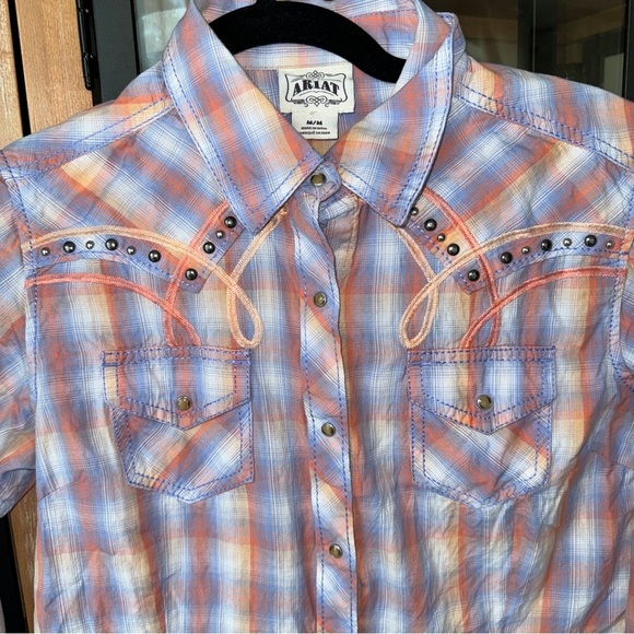 Ariat button down shirt Pearl Snap Plaid Western Rodeo Long Sleeve embroidered - Picture 3 of 8